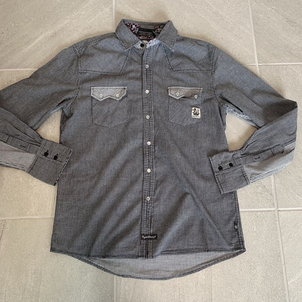 English Laundry Black Men’s Snap Button Dress Shirt Button Down Size M